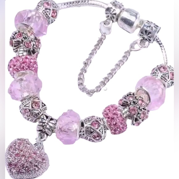 Pink Crystal Charms and Beads Women Bracelet - Picture 1 of 2